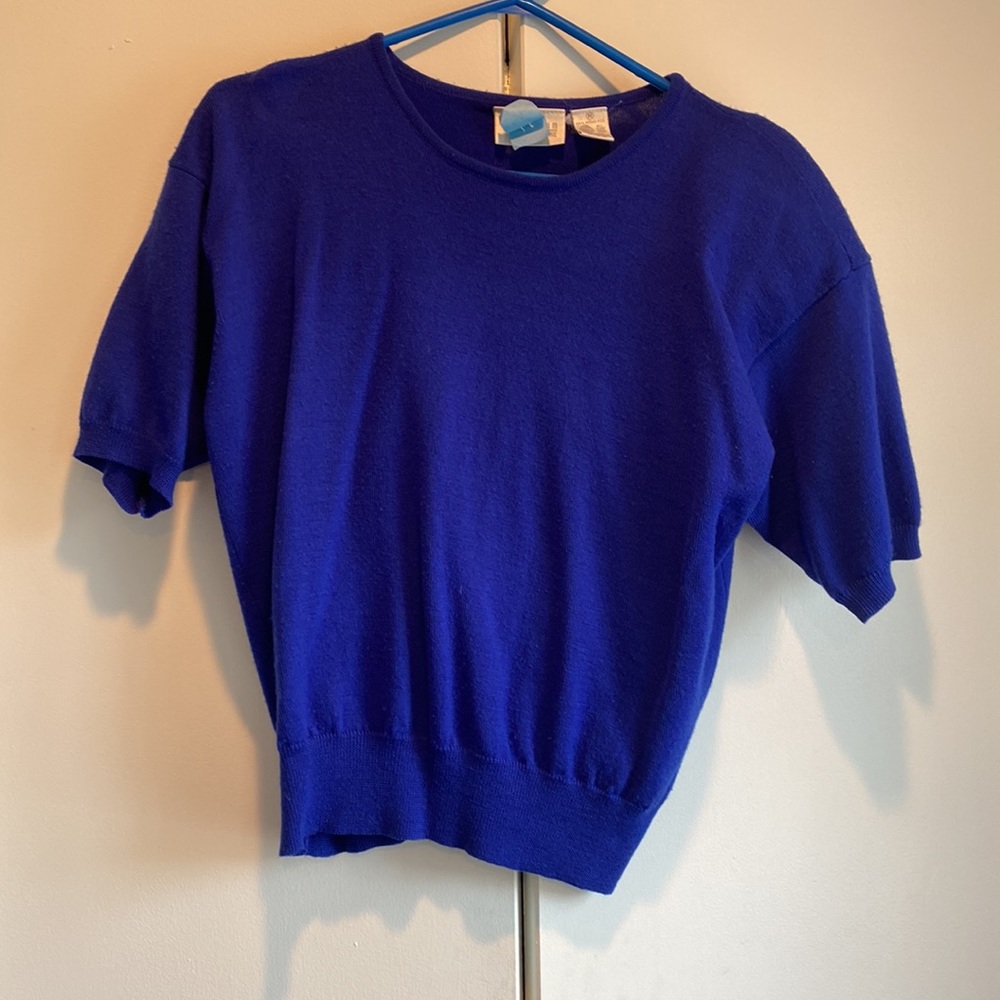 Nordstrom Town Square M Blue Merino Wool Short Sleeve Sweater Shell